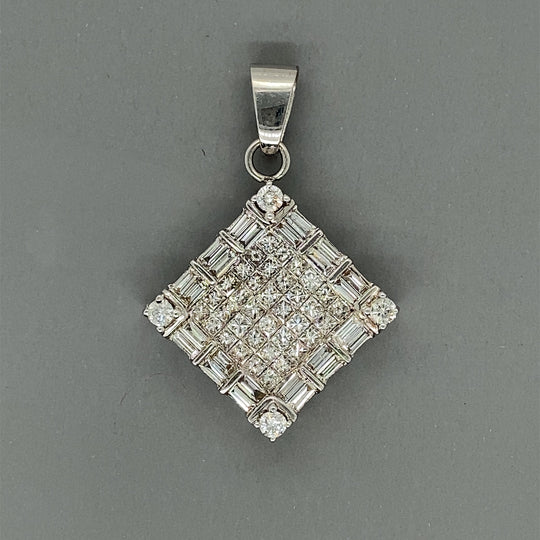 14ct White Gold Square Diamond Pendant (c. 1.60ct)