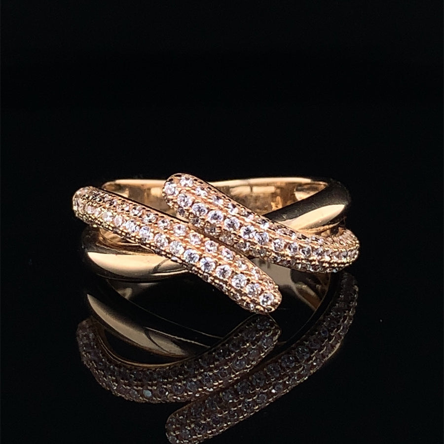14ct Yellow Gold Cubic Zirconia Cross Over Ring - Size M 1/2