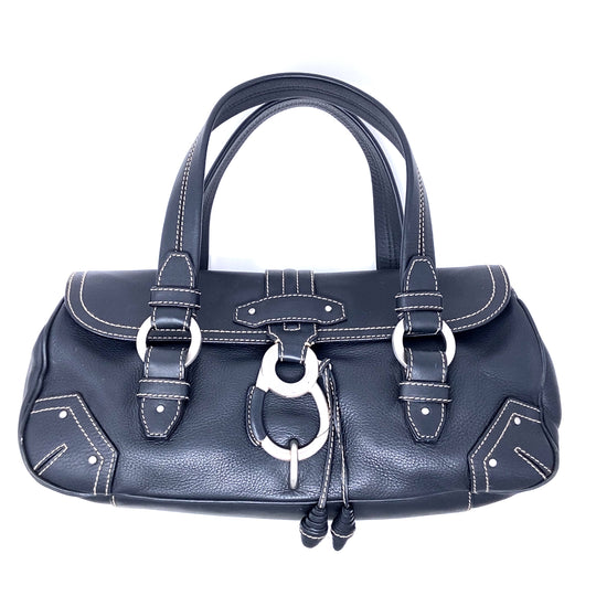 Pre-Owned Bally Stitch Buckle Black Hobo Bag