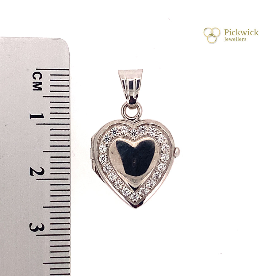 9ct White Gold Cubic Zirconia Heart Locket Pendant