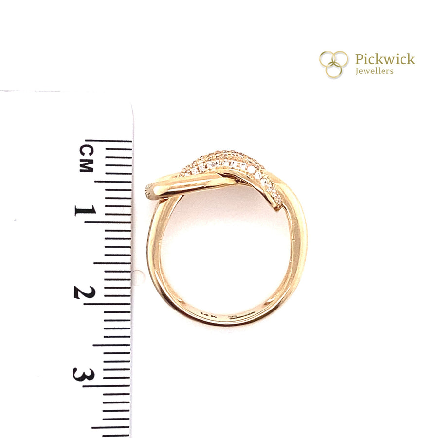 14ct Yellow Gold Cubic Zirconia Double Loop Knot Ring - Size J (NEW!)