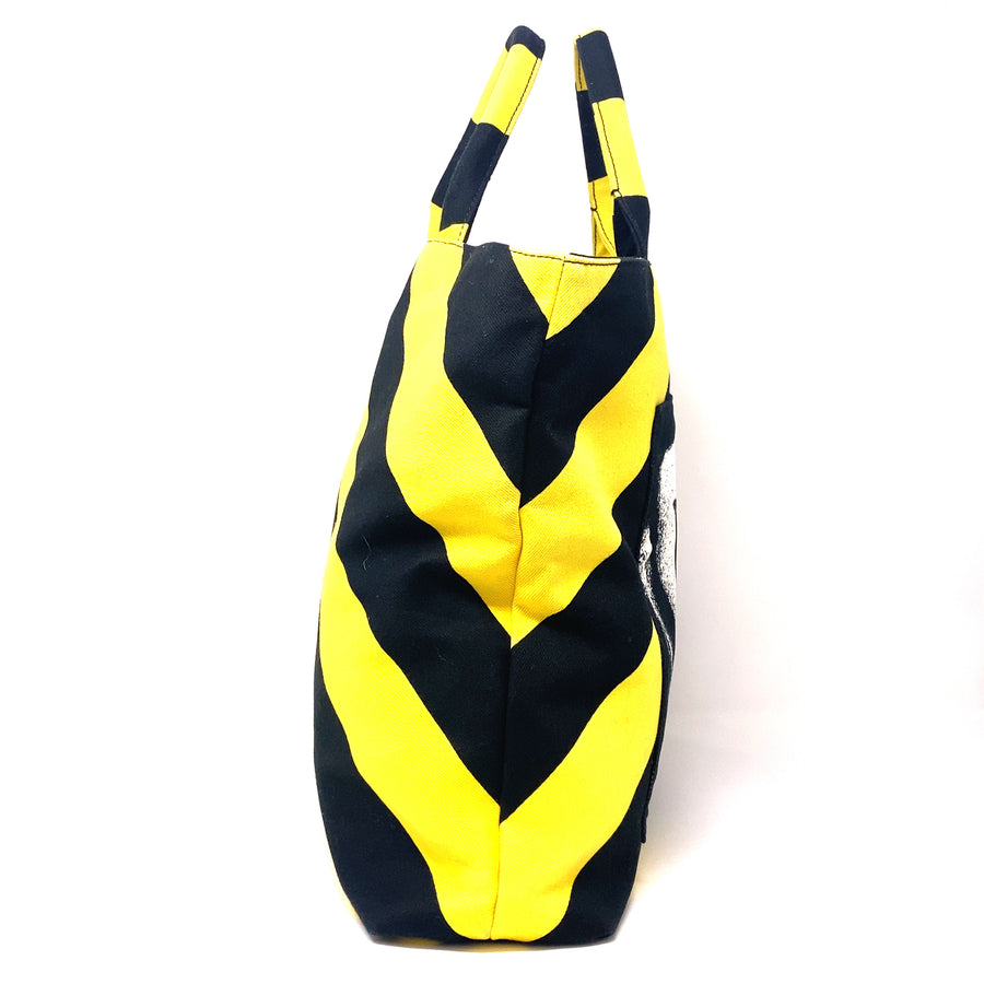 Pre-Owned Miu Miu Club Printed Black and Yellow Canvas Tote Shopper Bag