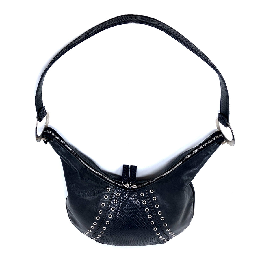 Pre-Owned Versace Black Leather Eyelet Hobo Bag