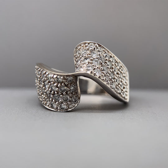 9ct White Gold Diamond Swirl Ring (c. 1.25ct) - Size N