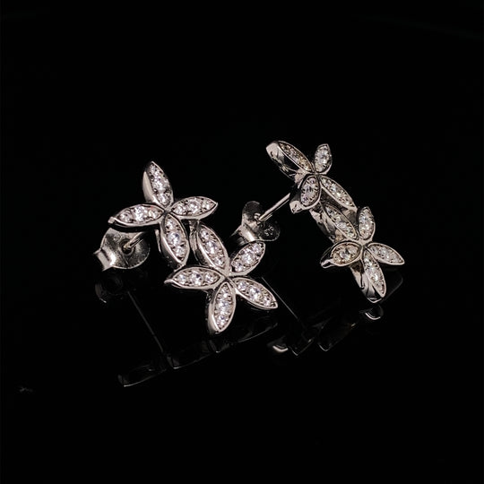 Sterling Silver Cubic Zirconia Double Flower Drop Stud Earrings (NEW!)