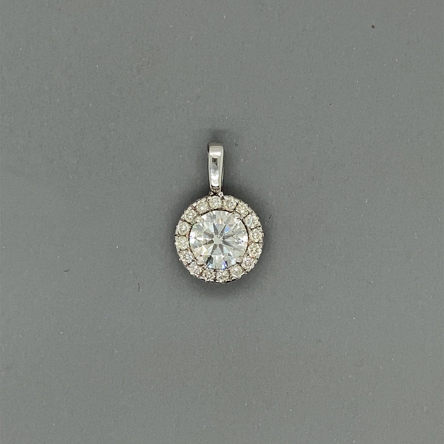 18ct White Gold Diamond Halo Pendant (c. 1.15ct)