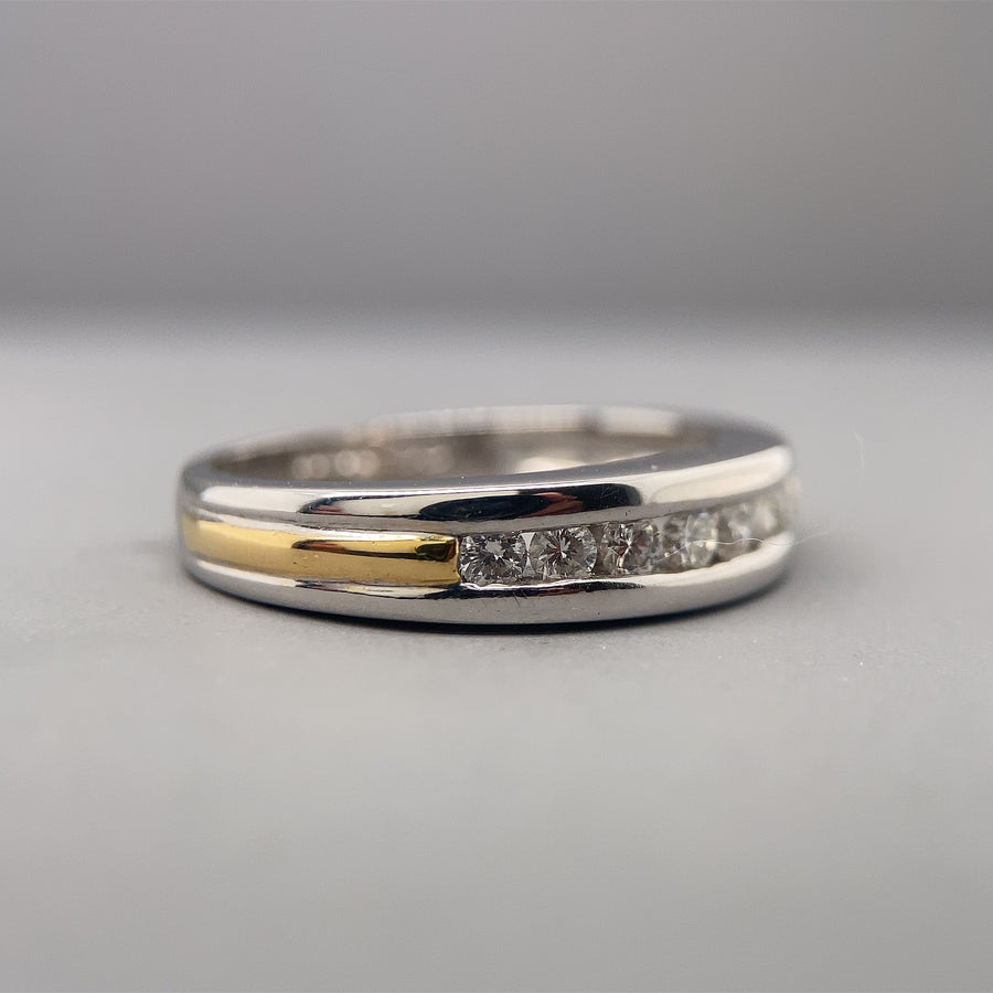 18ct Bi-Colour Diamond Set Band Ring (c. 0.20-0.25ct) - Size L 1/2