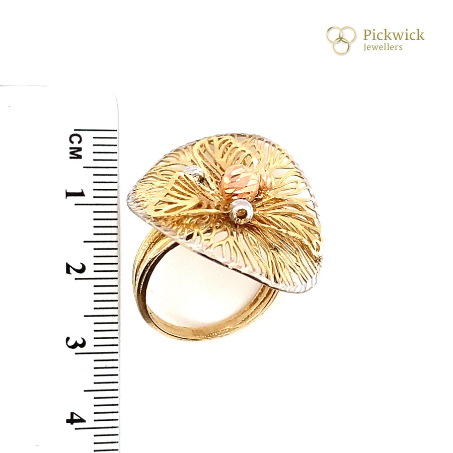 14ct Tri-Colour Fancy Flower Statement Ring - Size O (NEW!)