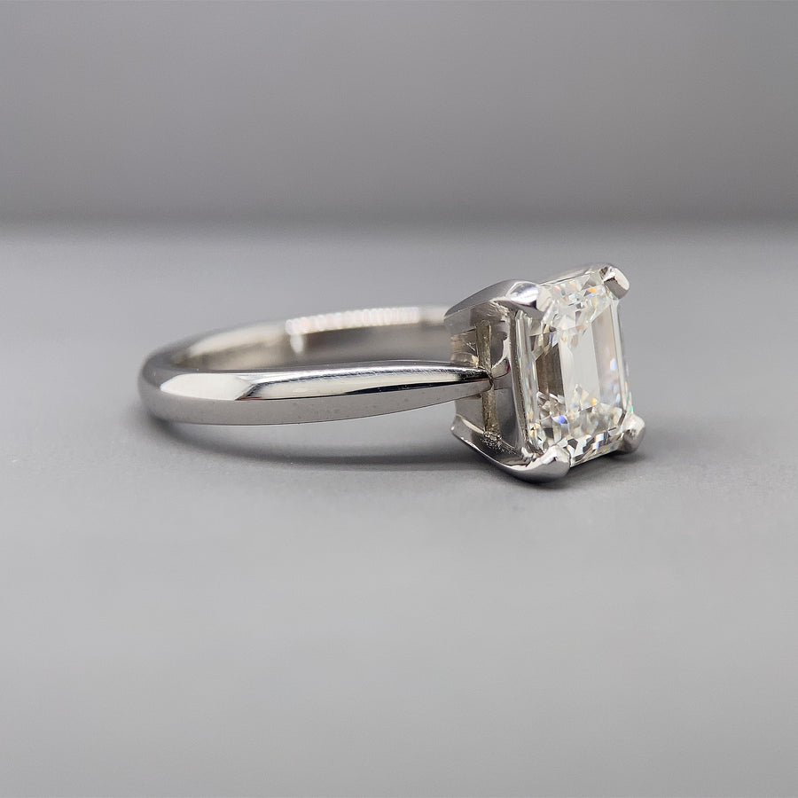 Platinum Emerald Cut Diamond Solitaire Ring (c. 2.04ct) Size M 1/2