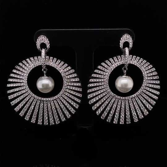 Sterling Silver Cubic Zirconia and Pearl Fancy Drop Earrings (NEW!)