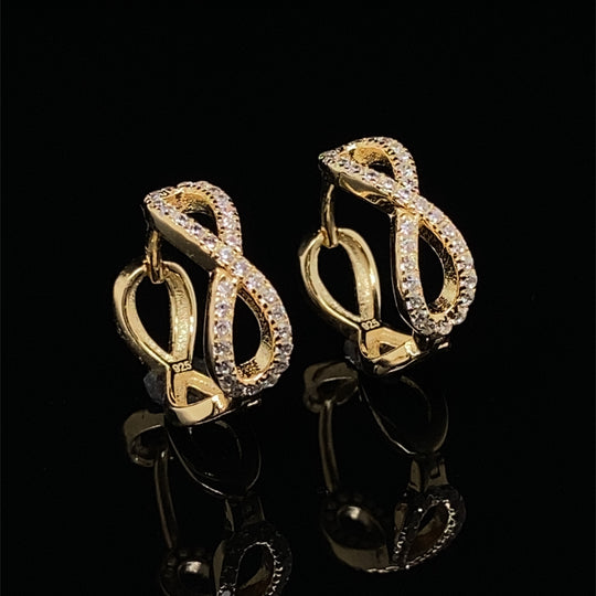 18ct Gold Plated Sterling Silver Small Cubic Zirconia Fancy Hoop Earrings (NEW!)