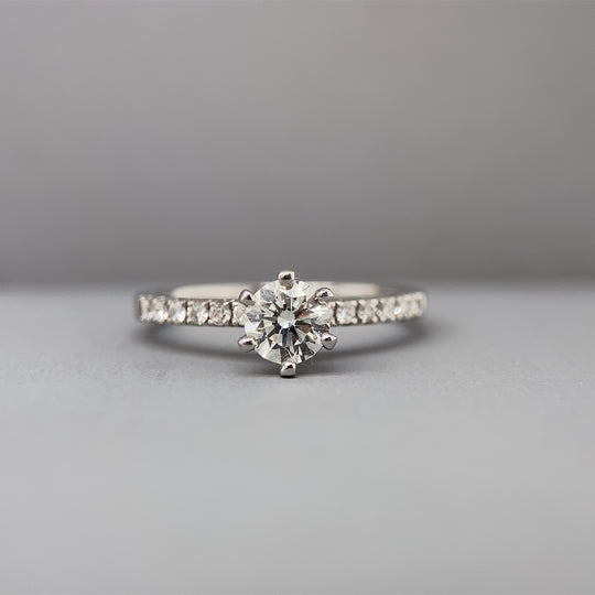 18ct White Gold Single Stone Diamond Ring With Diamond Shoulders (c. 0.80ct) - Size L
