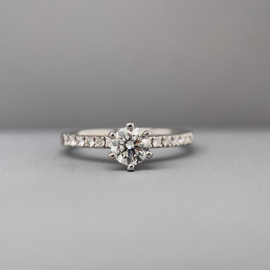 18ct White Gold Single Stone Diamond Ring With Diamond Shoulders (c. 0.80ct) - Size L