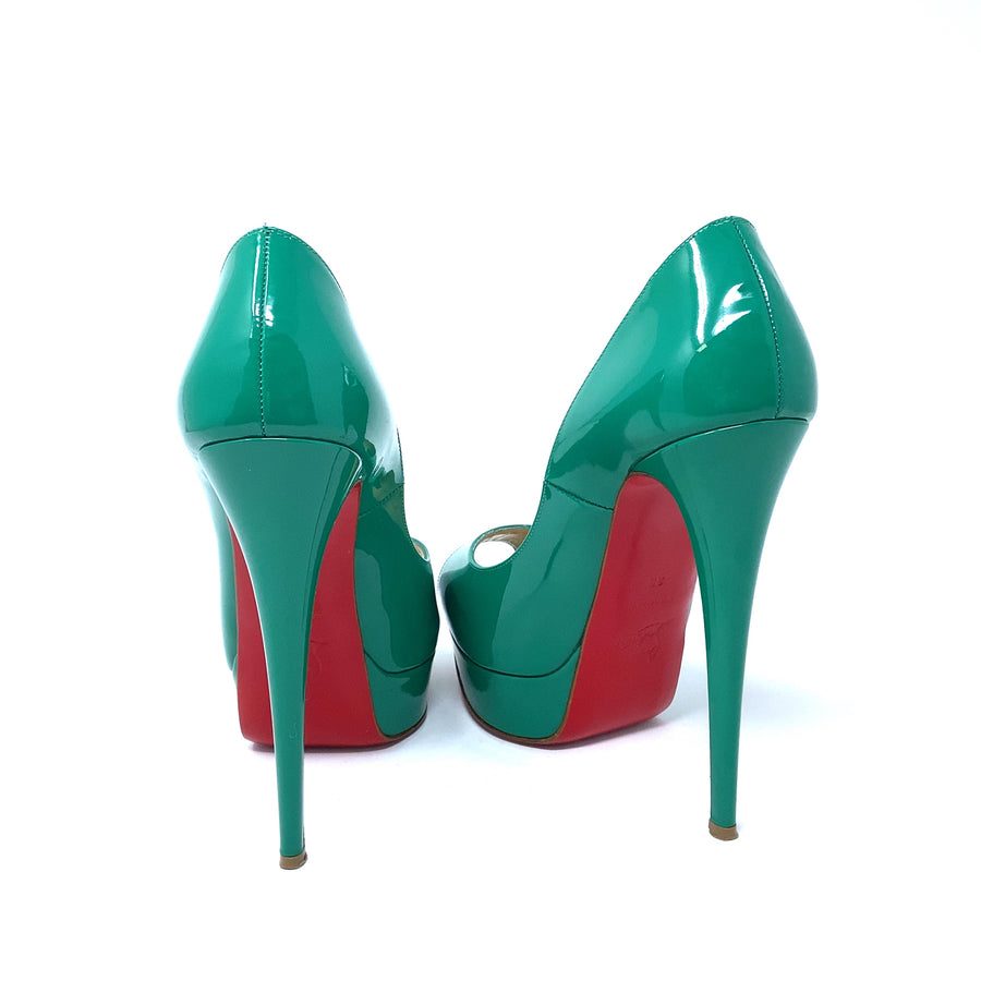 Pre-Owned Christian Louboutin Peep Patent Mint Green Stiletto Heels - UK Size 5 (EU 38)