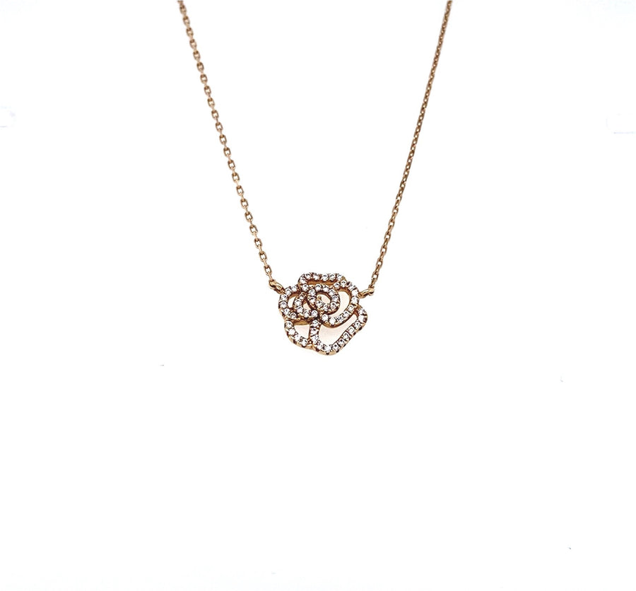 14ct Yellow Gold Cubic Zirconia Flower Necklace (16") (NEW!)