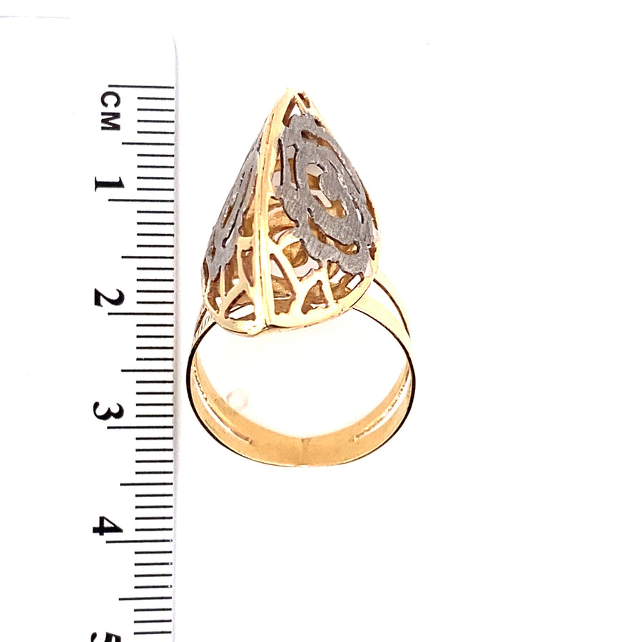 14ct Bi-Colour Gold Cut Out Rose Pattern Dress Ring - Size P (NEW!)