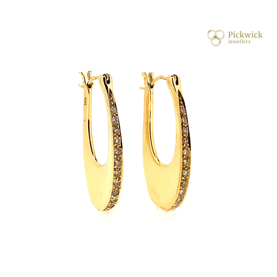 18ct Yellow Gold Diamond Oval Hoops Earrings