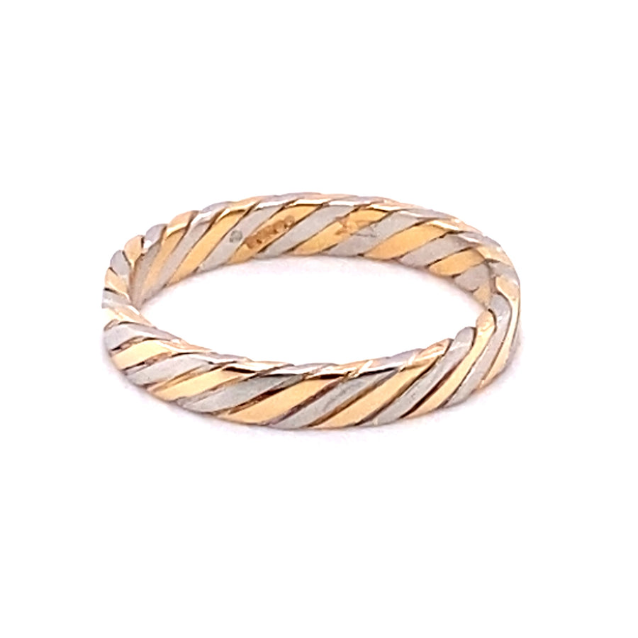 18ct Bi-Colour Gold Fancy Band Ring - Size L 1/2
