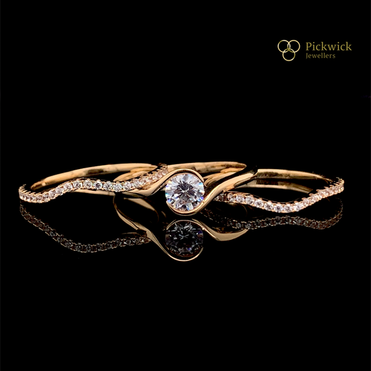 14ct Yellow Gold Cubic Zirconia Three Ring Set - Size N (NEW!)