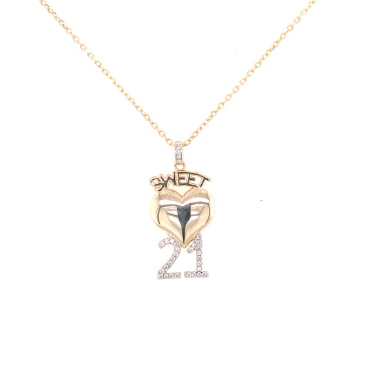 Sterling Silver 'Sweet 21' Heart Necklace (20") (NEW!)