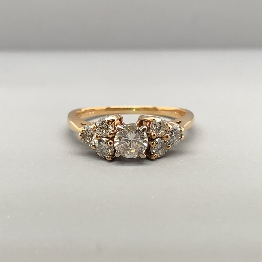 9ct Yellow Gold Seven Stone Diamond Ring (c. 0.72ct) - Size K 1/2