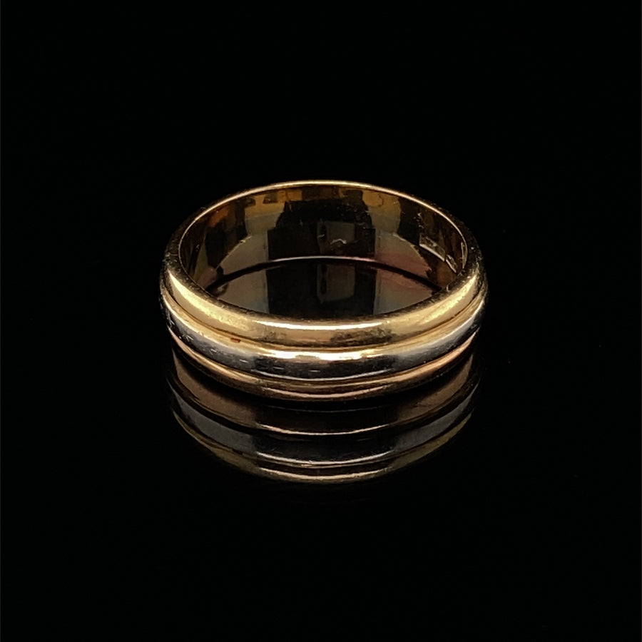 18ct Tri-Colour Gold Band Ring - Size M