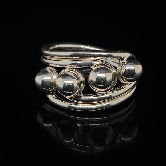 Sterling Silver Fancy Ball Dress Ring - Size P (NEW!)