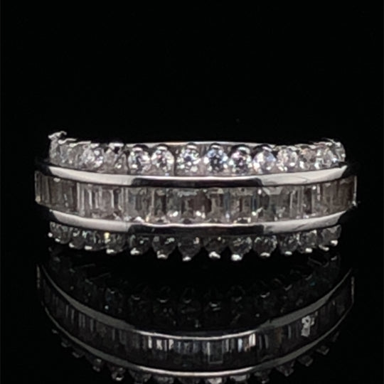 9ct White Gold Cubic Zirconia Fancy Band Ring - Size J