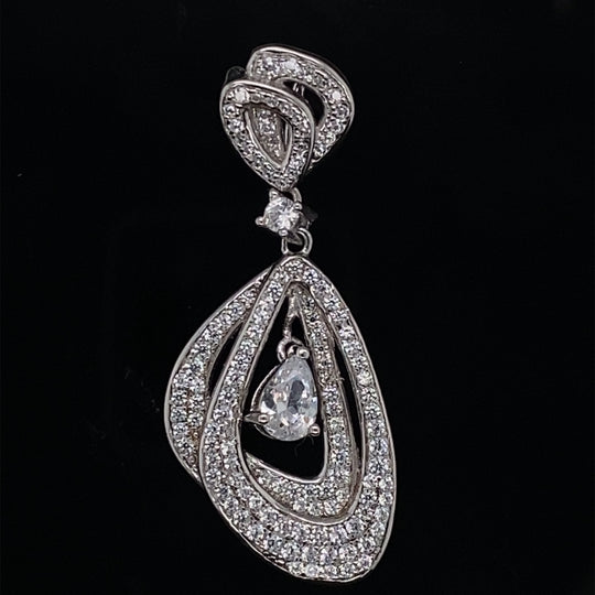 Sterling Silver Fancy Cubic Zirconia Drop Pendant (NEW!)