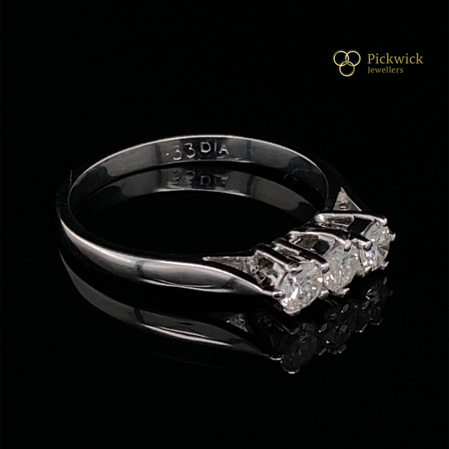 18ct White Gold Diamond Trilogy Ring - Size K 1/2