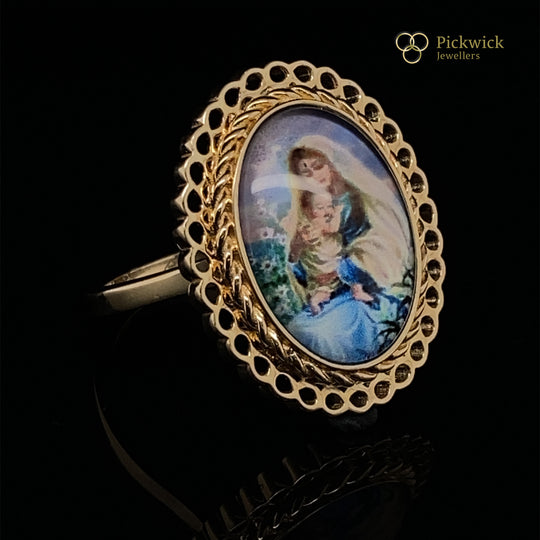 14ct Yellow Gold Saint Maria Fancy Ring - Size S (NEW!)