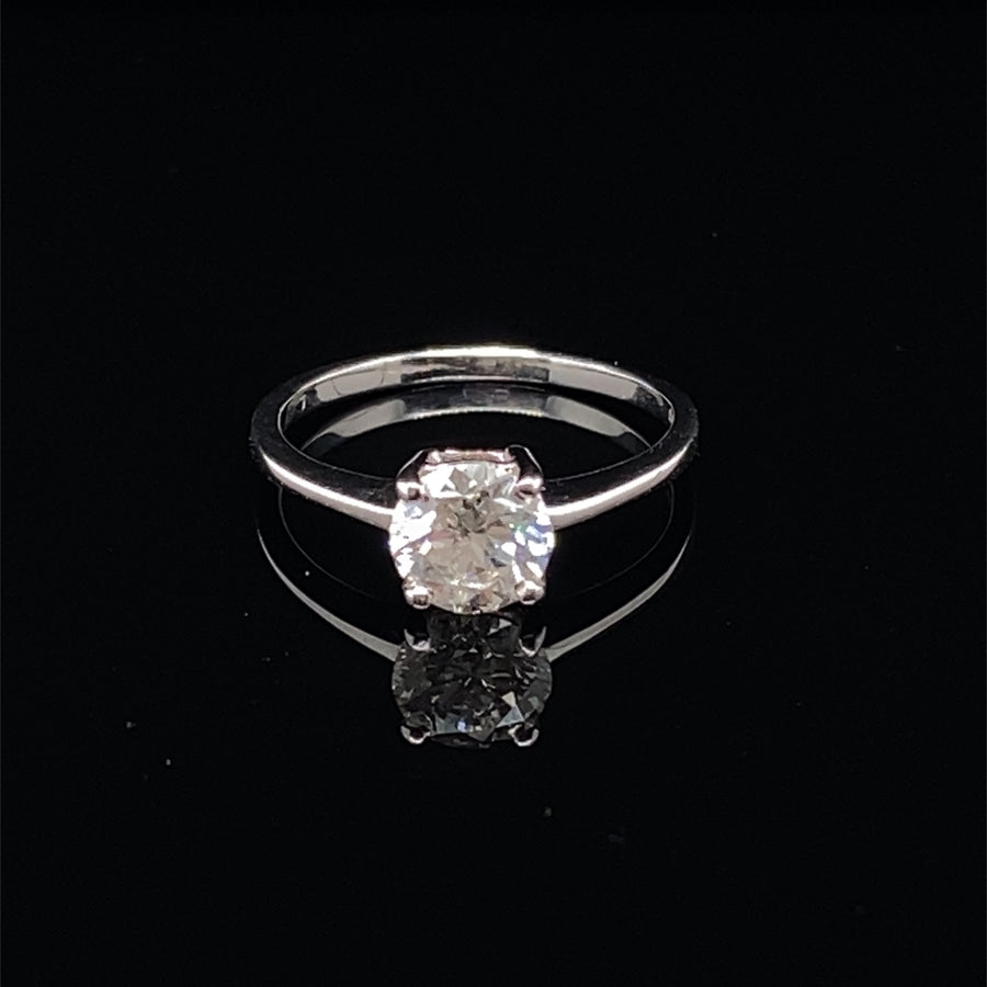 18ct White Gold Single Stone Diamond Ring (c. 1.05ct) - Size K 1/2