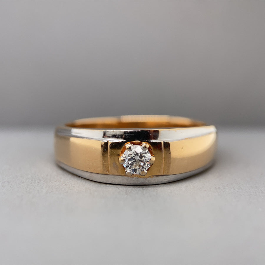 14ct Bi-Colour Single Stone Diamond Ring (c. 0.15-0.20ct) - Size U 1/2