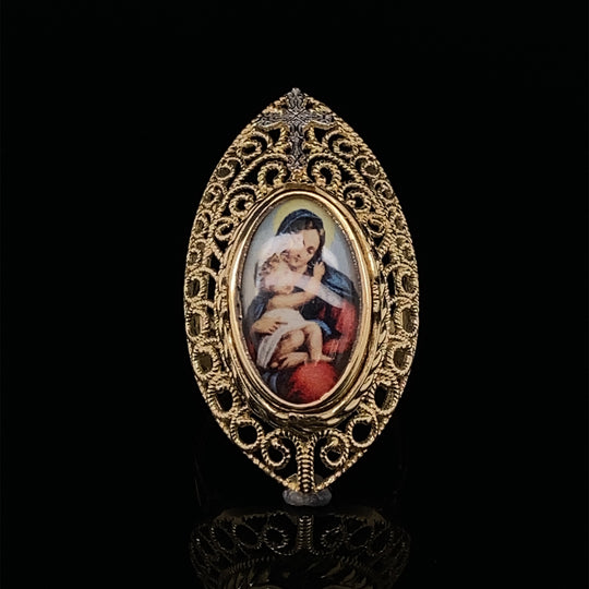 14ct Bi-Colour Gold Religious Fancy Dress Ring - Size S (NEW!)