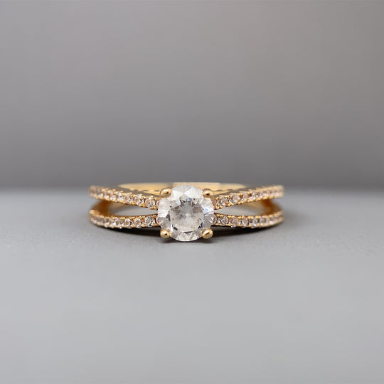 14ct Yellow Gold Cubic Zirconia Fancy Dress Cut Ring - Size L