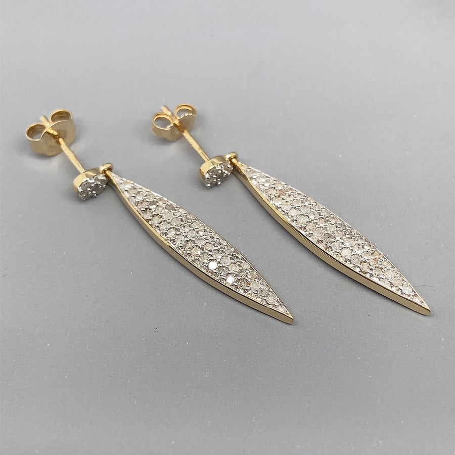 9ct Yellow Gold Fancy Diamond Dangle Drop Earrings (c. 0.25-0.30ct)