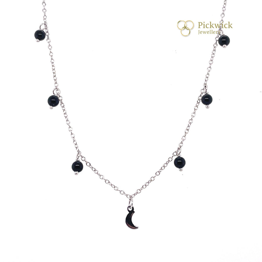 Sterling Silver Black Beads Necklace (18") (NEW!)