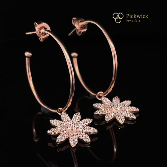 Sterling Silver Rose Colour Cubic Zirconia Flower Hoops (NEW!)